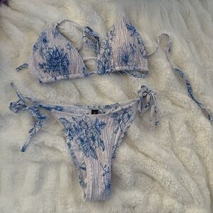Floral Blue and White Bikini Set